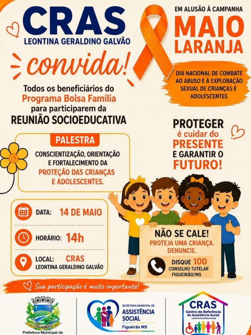 Imagem ilustrativa da matéria CRAS de Figueirão promove palestra do Maio Laranja para beneficiários do Bolsa Família